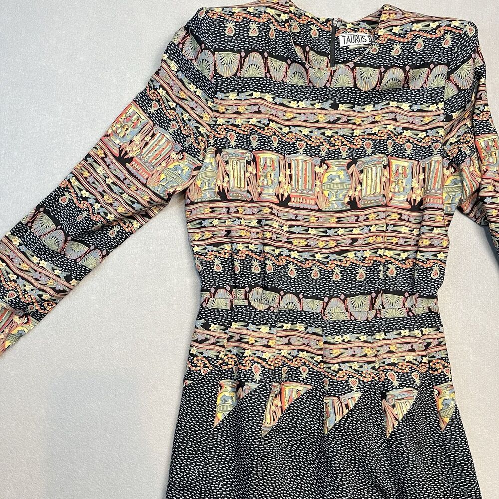 Vtg 90s Taurus Colorful geometric Pleated Fit & Flare Dress Sz 6 - Picture 6 of 9